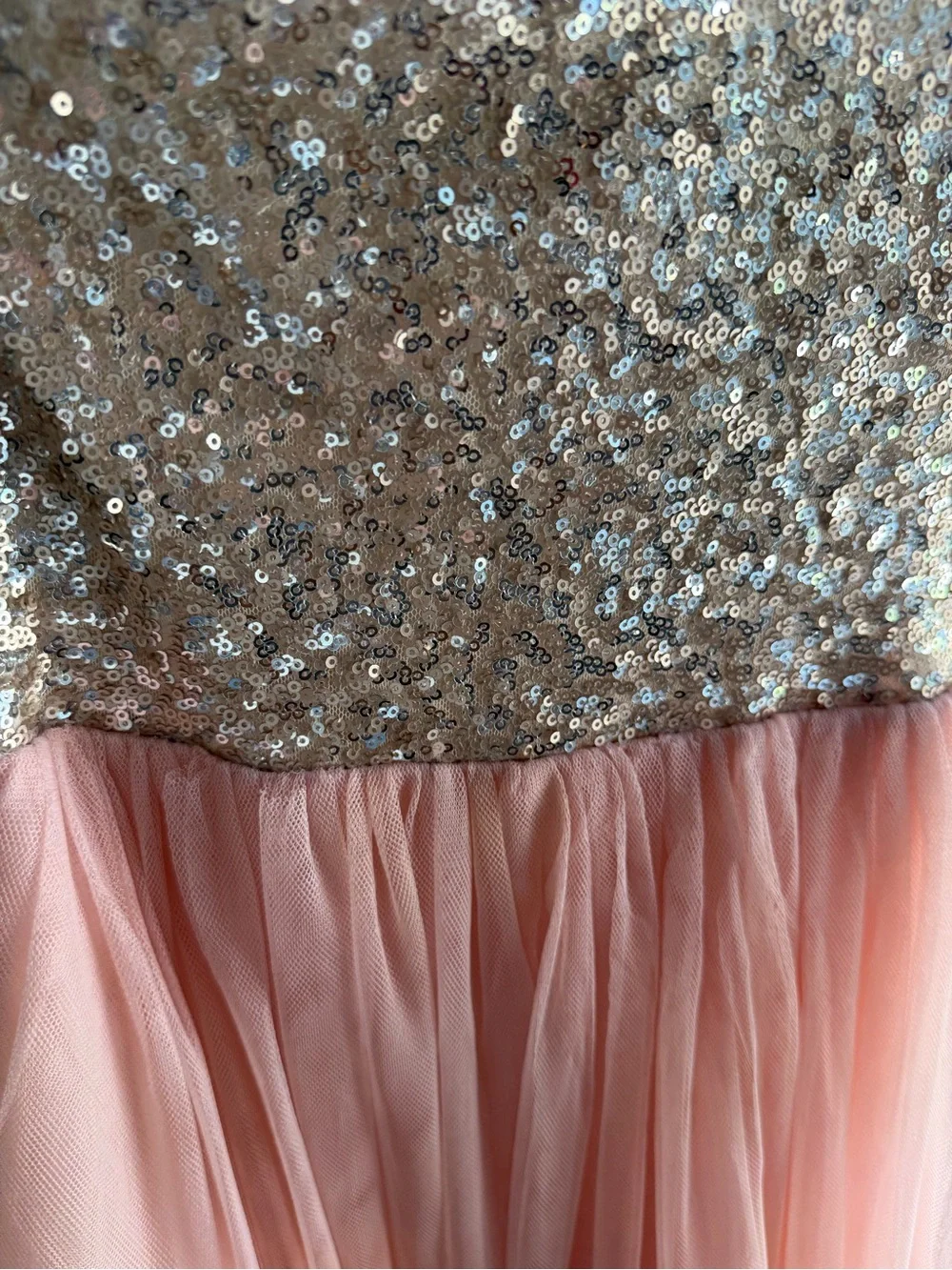 Sequin Bodice One-Shoulder Coral Tulle Girls Dress